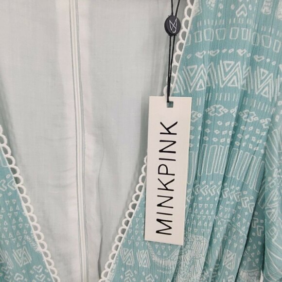New Minkpink Getaway Drawstring Playsuit Womens M Aqua Romper V Neck - Picture 7 of 7